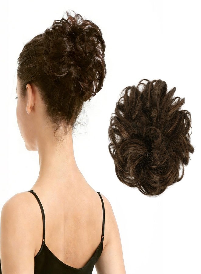 BARSDAR 100% Human Hair Bun Extension - Real Human Hair Brown Messy Bun Scrunchie for Women - Elastic Wavy Darker Brown Updo Extensions Thick Soft Fluffy Natural Looking Chignons Hairpieces Daily - Image 1